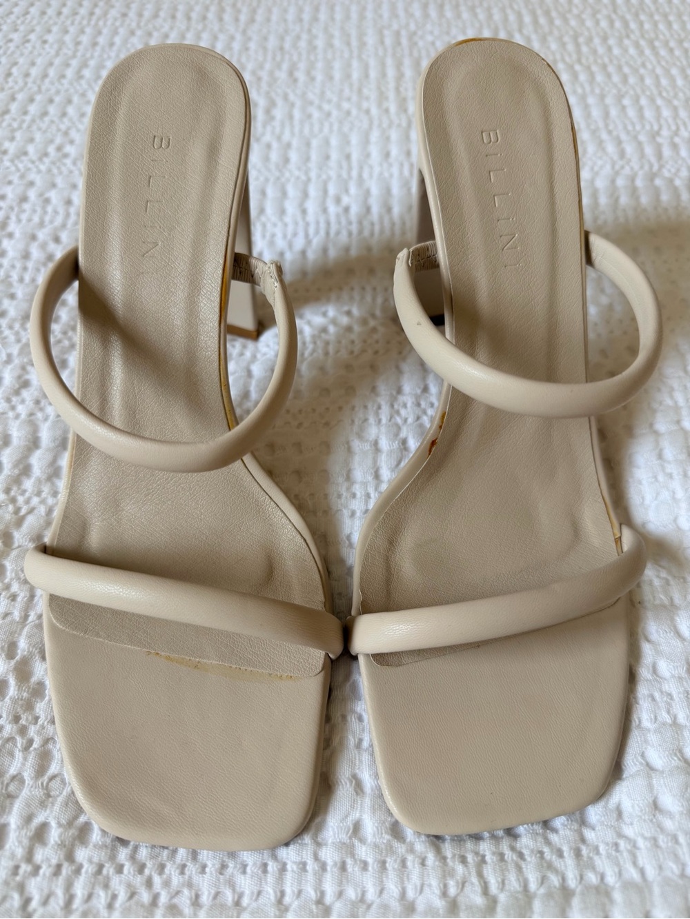 NWOT Bellini Beige Double-Strap Square-Toe Heeled Sandals